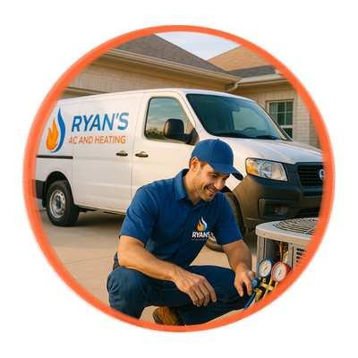 Ryan's AC & Heating van on the job